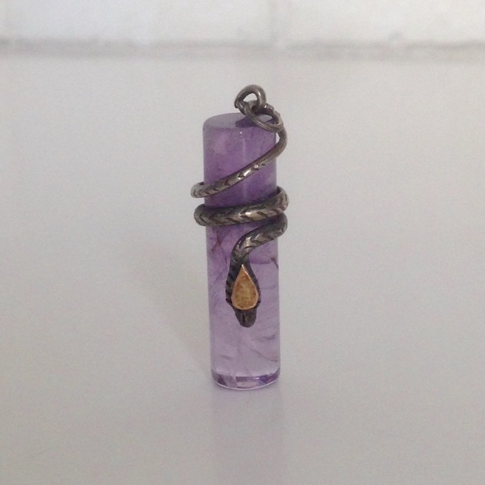 Vintage Amethyst Snake Crystal Pendant Necklace